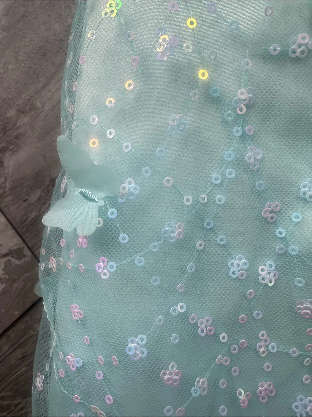 Light Aqua Sequin Butterfly Tulle Dress Size 7